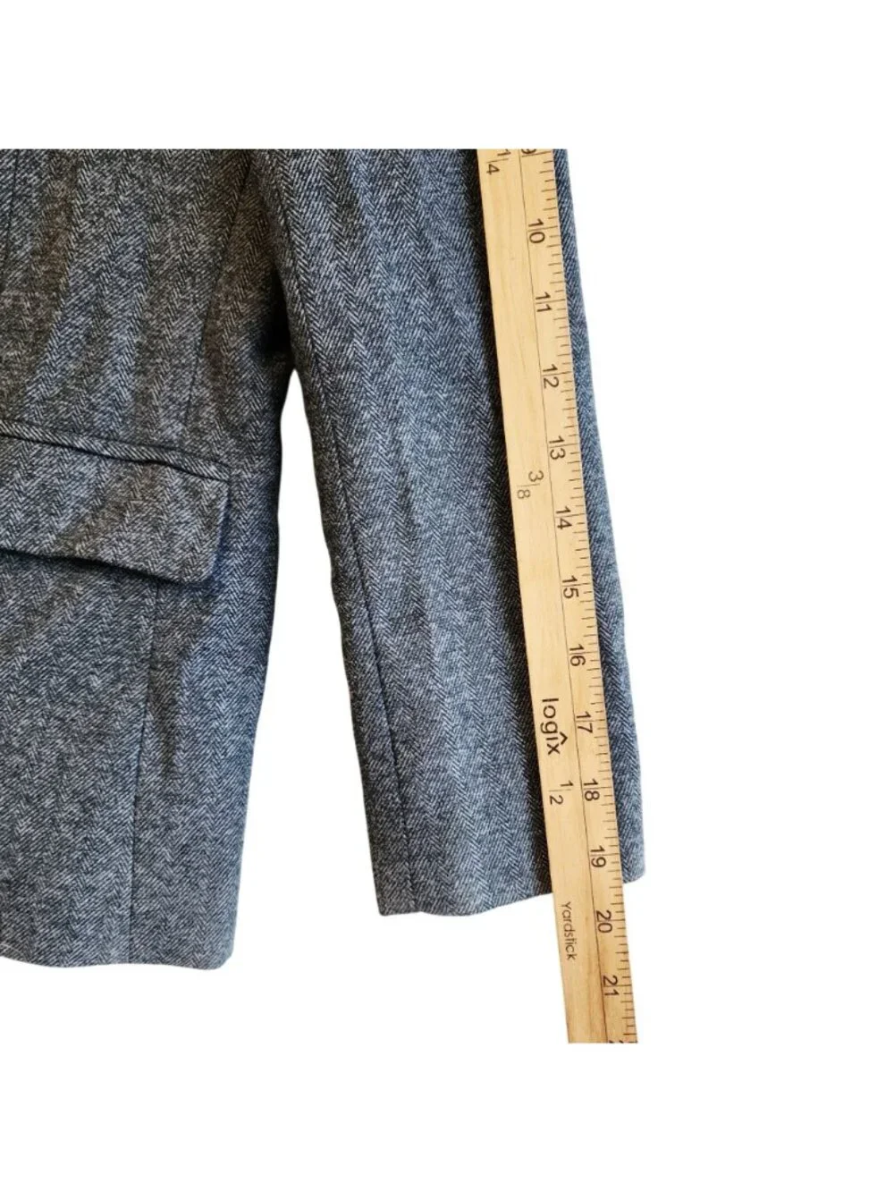 Gray Herringbone Blazer Jacket 10Y Kids Size With Button Closure